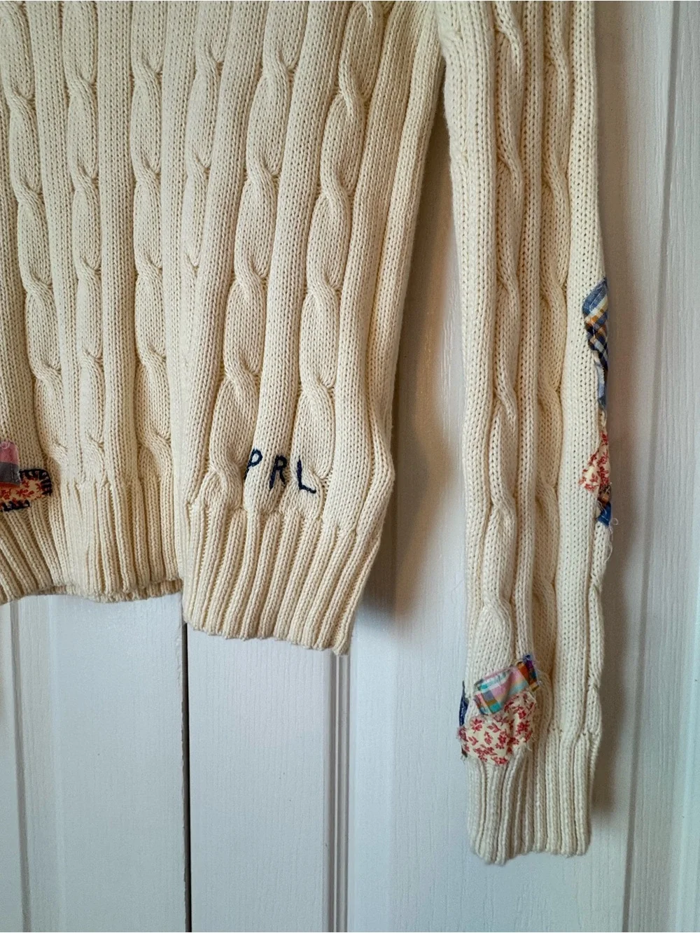 Polo by Ralph Lauren Cream Cable-Knit Madras Patchwork Quilt Sweater - Picture 5 of 9